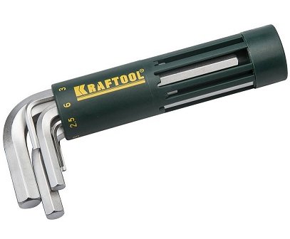 Набор KRAFTOOL Ключи "EXPERT" имбусовые короткие, Cr-Mo сталь, держатель-рукоятка, HEX 2-10мм, 8 пред