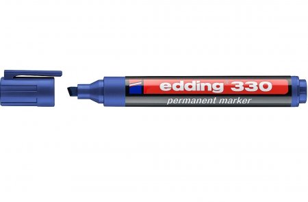 Маркер перманентный 330-3 Edding, клиновидный наконечник 1,5-3 мм, заправляемый, (дерево, картон, металл, керамика, стекло, пластик), синий
