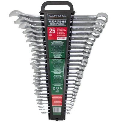 Набор ключей комбинированных RF-5261MP 25 предметов (6-19, 21, 22, 24, 27, 30, 32мм) на пластиковом держателе ROCKFORCE