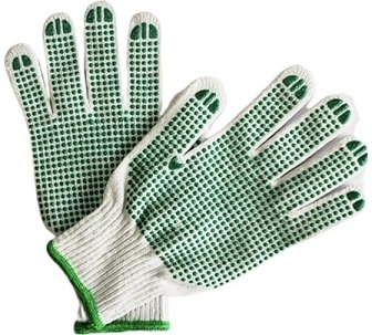 Перчатки хлопчатобумажные с ПВХ (зеленая точка), Эконом, 7 класс