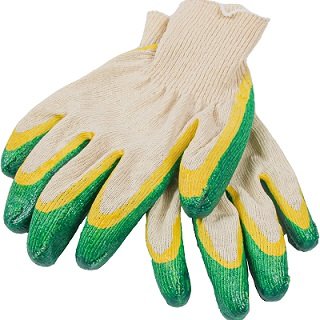 Перчатки Х/Б двойной облив (латекс-желто-зеленый), 13 класс