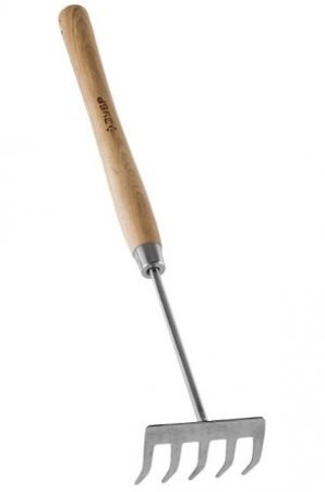 Грабельки ЗУБР "ЭКСПЕРТ" из нержавеющей стали, деревянная ручка из ясеня, 5 прямых зубцов, 88x65x480мм