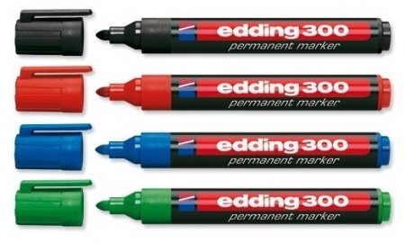 Набор маркеров перманентных 300-4S Edding, круглый наконечник 1,5-3 мм, заправляемые, (черный, красный, синий, зеленый)