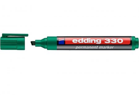 Маркер перманентный 330-4 Edding, клиновидный наконечник 1,5-3 мм, заправляемый, (дерево, картон, металл, керамика, стекло, пластик), зеленый