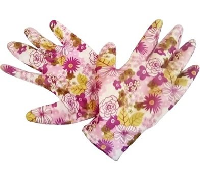 Перчатки садовые "Garden Flowers", полиэстер, с прозрачным нитриловым покрытием, GF-PN-08S, размер S(7)