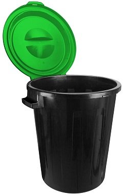 Бак для отходов 60 л пластик, черный с зелёной крышкой М 2393