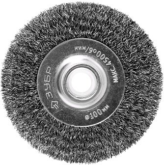 Щетка дисковая для точильно-шлифовального станка, витая стальная проволока 0,3 мм, 100х12,7 мм, ЗУБР