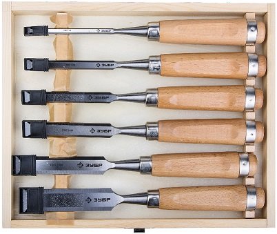 Набор стамесок-долот ЗУБР ЭКСПЕРТ, с деревянной ручкой, хромованадиевая сталь, 6; 10; 12; 16; 20; 25 мм, 6 штук