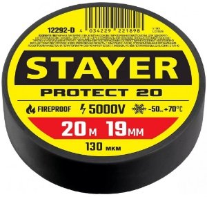 Изолента STAYER PROTECT-10, 15 мм х 10 м, 5000 В, черная, ПВХ, Professional 12292-D