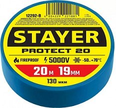 Изоляционная лента ПВХ, STAYER Protect-20, 19 мм х 20 м синяя, 12292-B