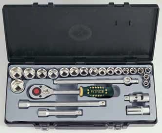Набор головок и инструмента F-4246: 1/2"DR 6-гранных 10-32мм 24пр "FORCE"