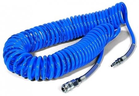 Шланг PEGAS спиральный синий с быстросъемными соед. профи 20бар 5*8мм 10м