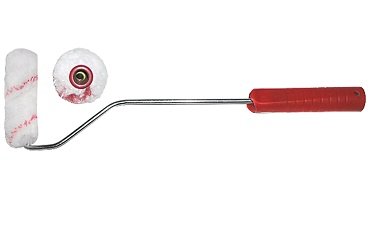 Валик полиакриловый мини Профи 100 мм белый с серой и красной полосками диаметр 15мм ворс 10мм длина ручки 400мм