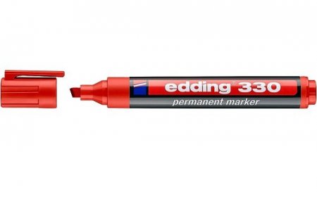 Маркер перманентный 330-2 Edding, клиновидный наконечник 1,5-3 мм, заправляемый, (дерево, картон, металл, керамика, стекло, пластик), красный