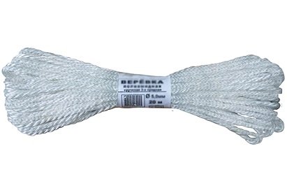 Веревка вязаная полипропиленовая, 10 мм х 20 м, р/н= 350 кгс РОС