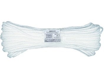 Фал капроновый плетеный 16-ти прядный с сердечником  6 мм х 20 м, р/н= 450 кгс РОС