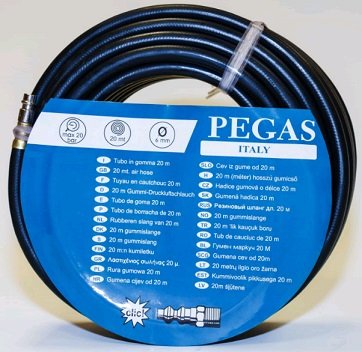 Шланг Pegas черный резиновый с быстр. соед. и защитой от перегибов на концах  6,5*12 10м