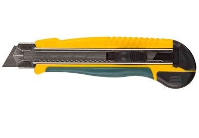 Нож с сегментирован лезвием, KRAFTOOL 09197, двухкомпонент корпус, автостоп, допфиксатор, кассета на