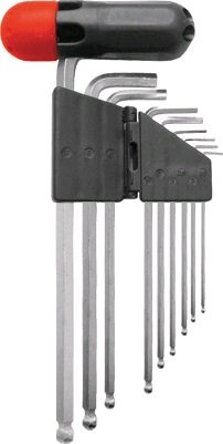 Ключи шестигр. длинные c шаром(1.5-10 мм) CrV, 9 шт. с пластик.Т-обр.ручкой
