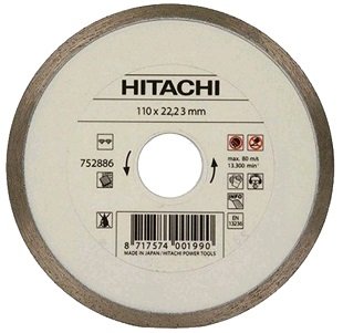 Диск алмазный отрезной Hitachi 110х1,8х22,2 сплошной, по керамике
