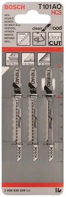Пилки для лобзиков Bosch T101AO, HCS, 83мм, 3шт. по дереву 1,5-15мм